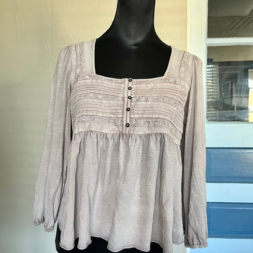 (M) Dusty pink milkmaid babydoll patterned top
