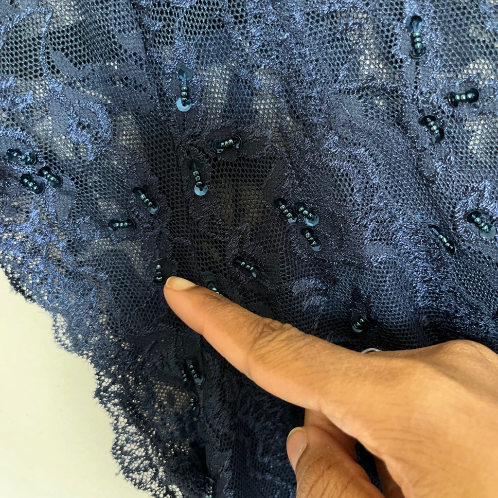 (L) Y2k navy blue beaded lace maxi dress