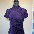 (S) Dark purple floral mesh mock neck top with zipper