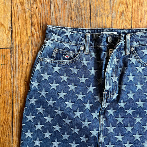 (25") Tommy Jeans star print denim mini skirt