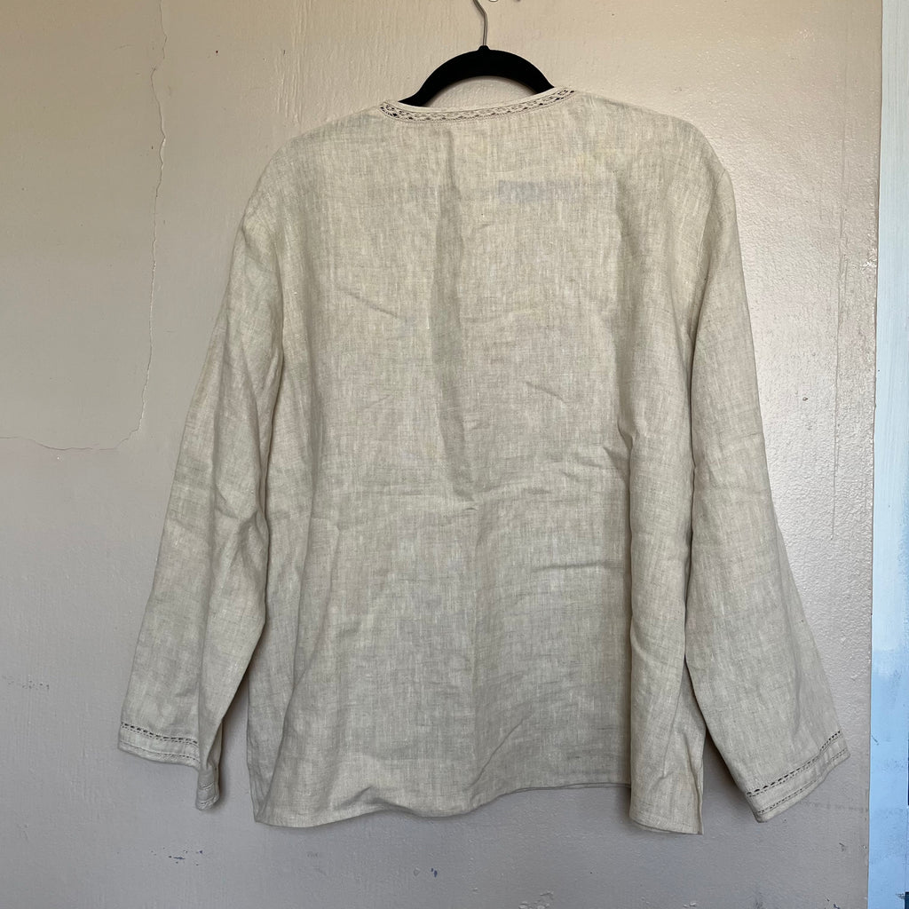(XL) Chicos 100% linen cream v neck peasant top