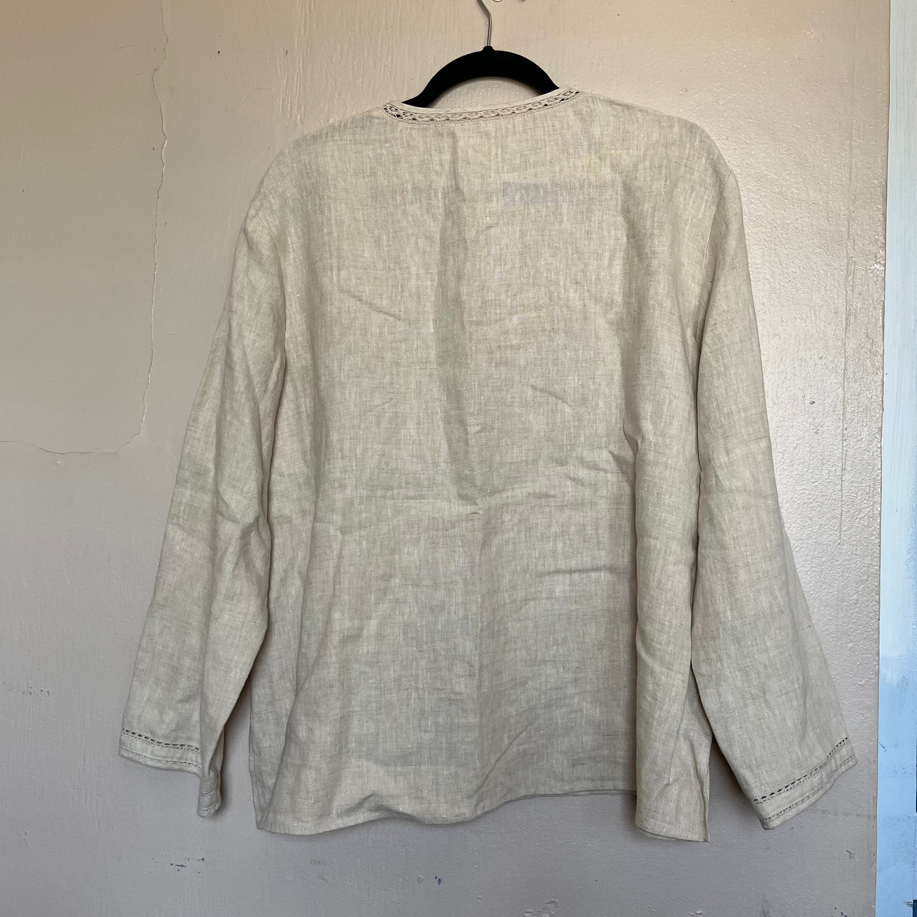 (XL) Chicos 100% linen cream v neck peasant top
