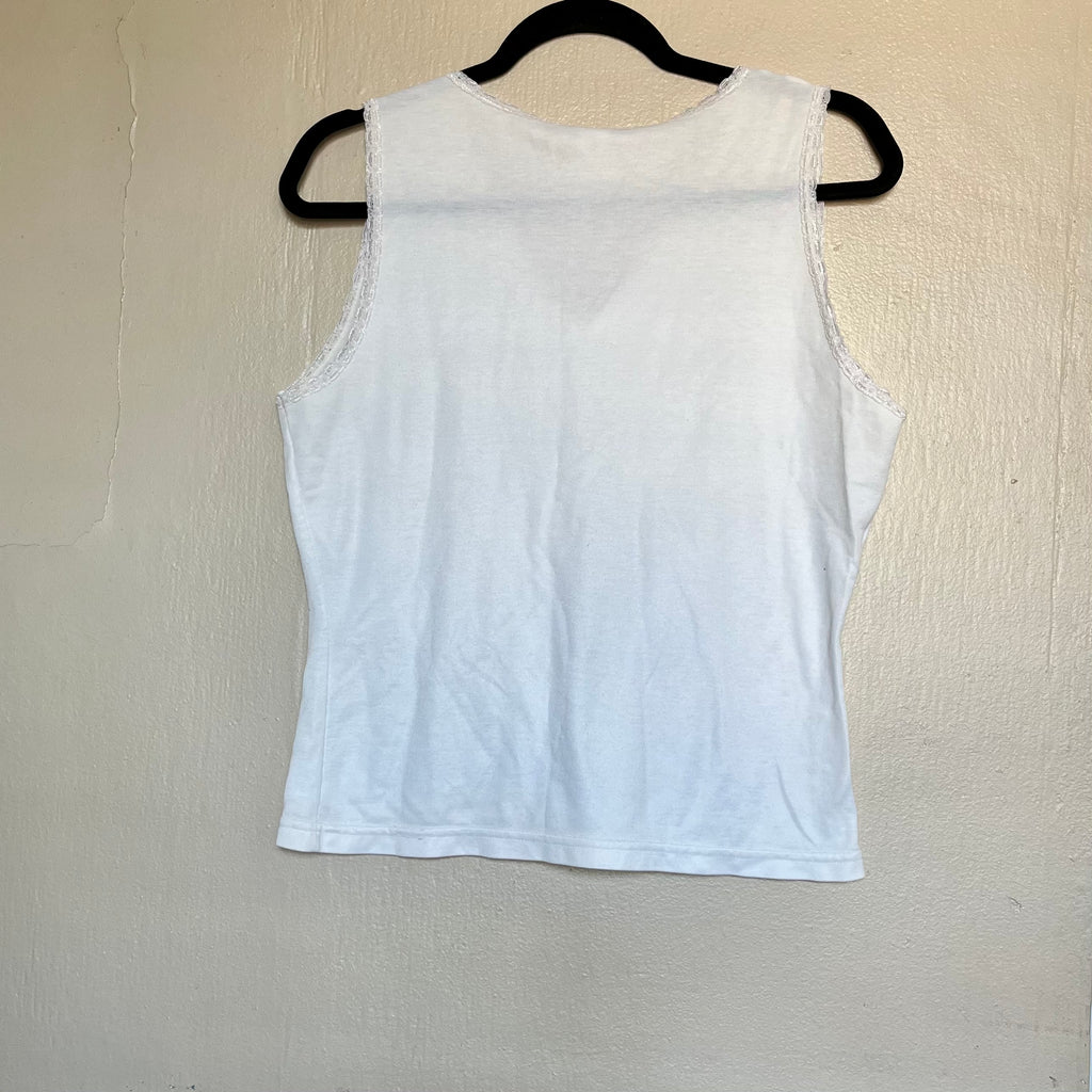 (L) White lace trim babydoll tank top