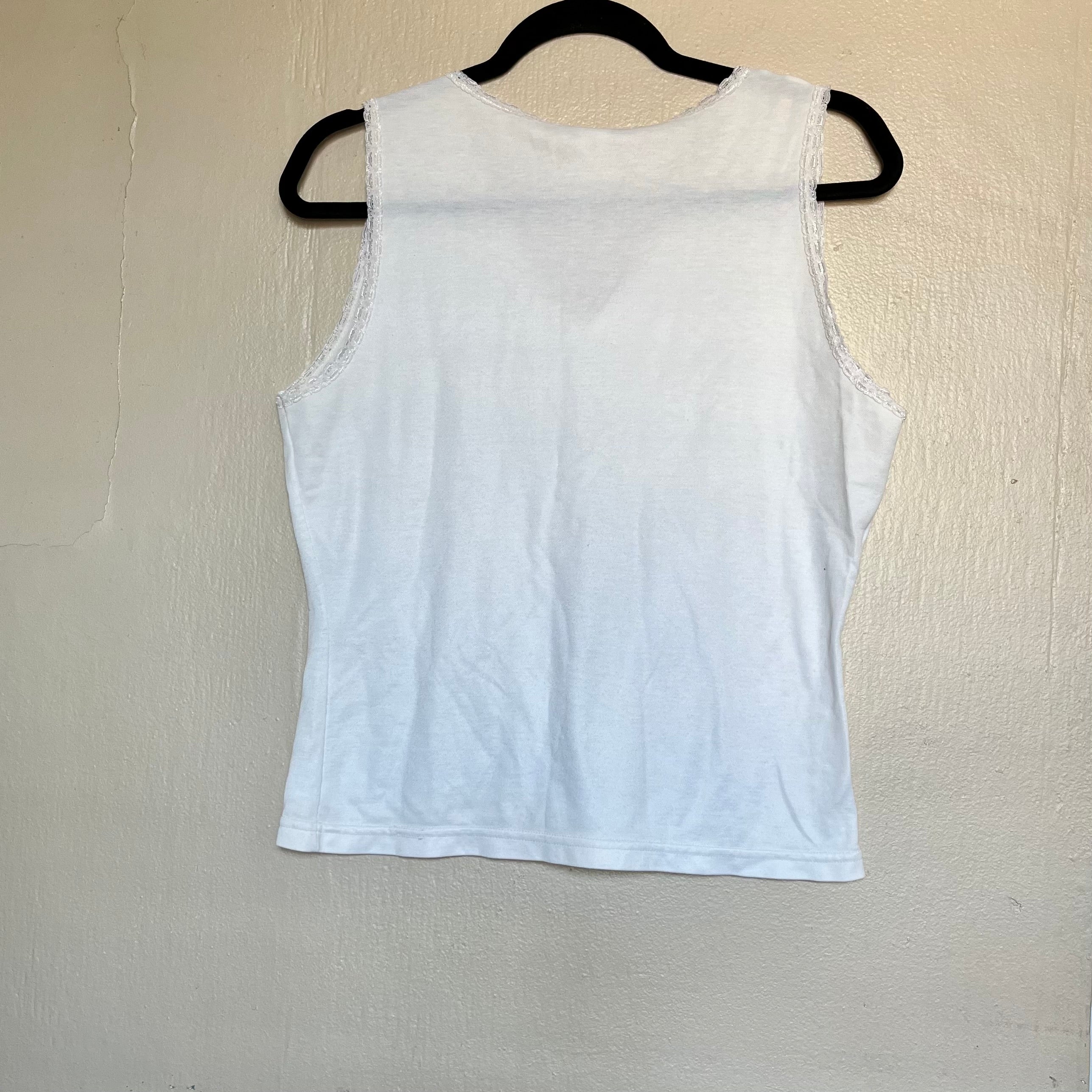 (L) White lace trim babydoll tank top