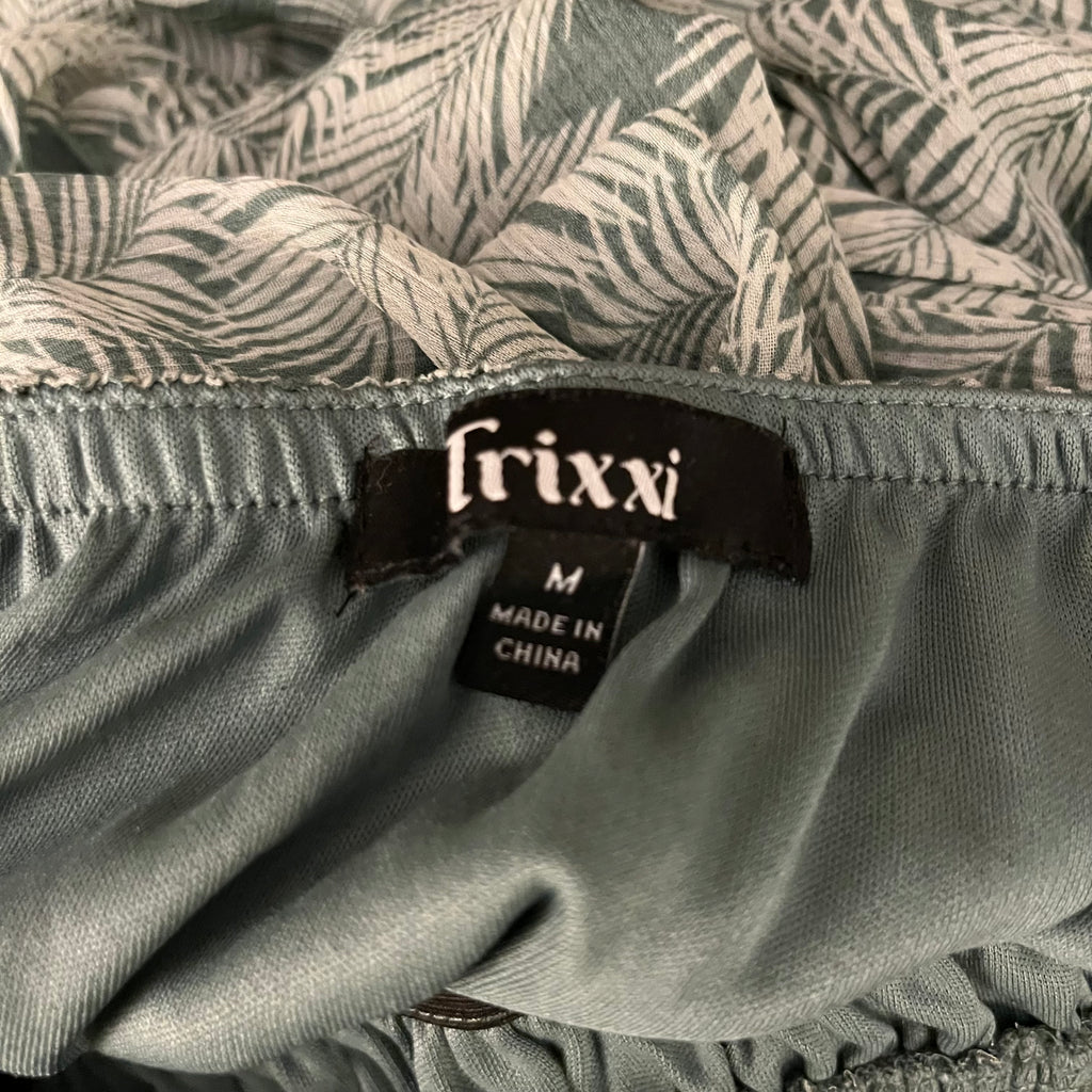 (M) Trixxi green tropical backless halter maxi dress