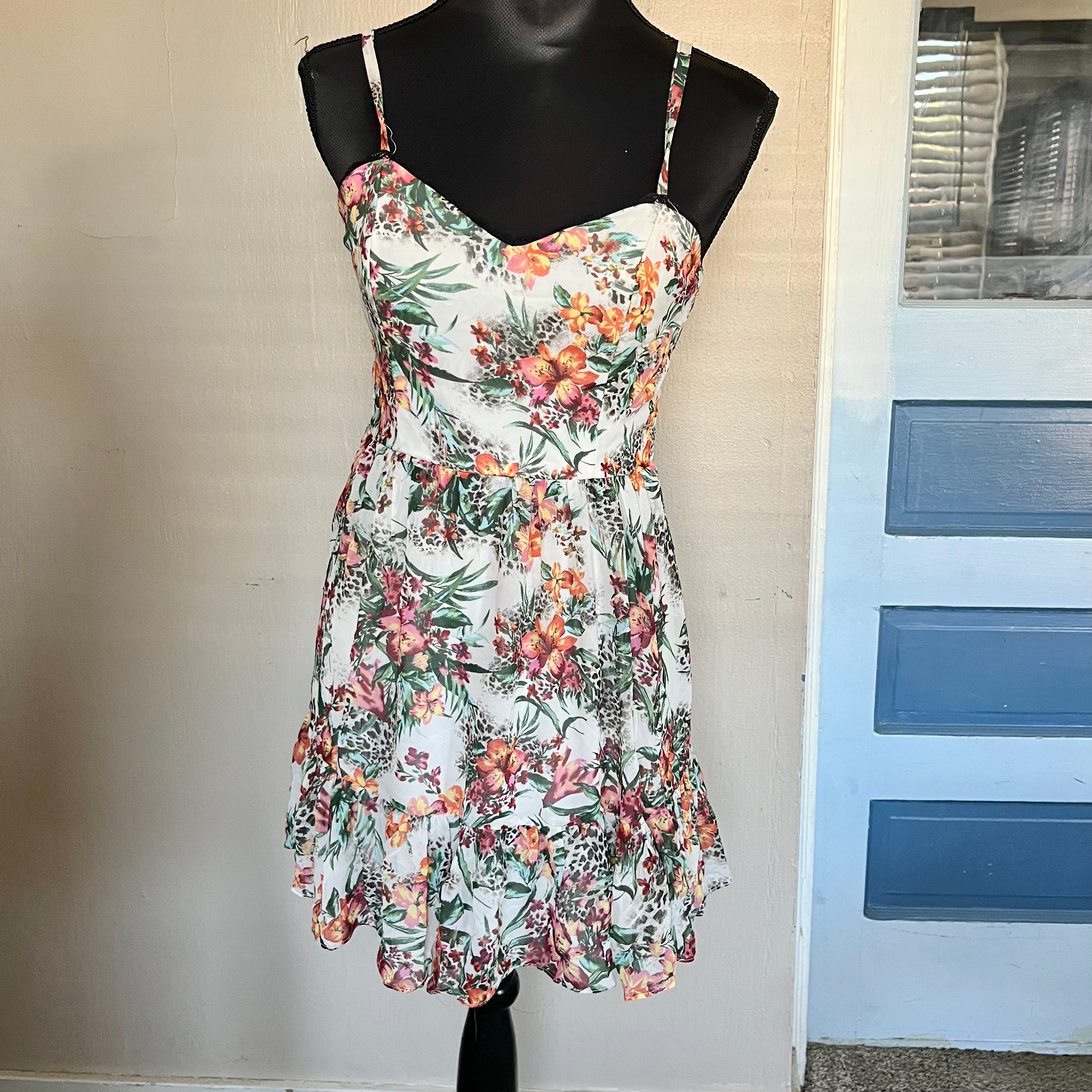 (S) 2000s Forever 21 floral leopard print mini dress