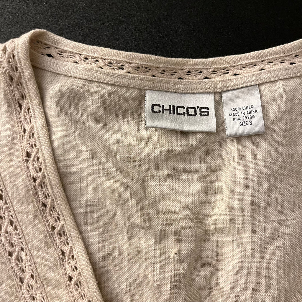 (XL) Chicos 100% linen cream v neck peasant top