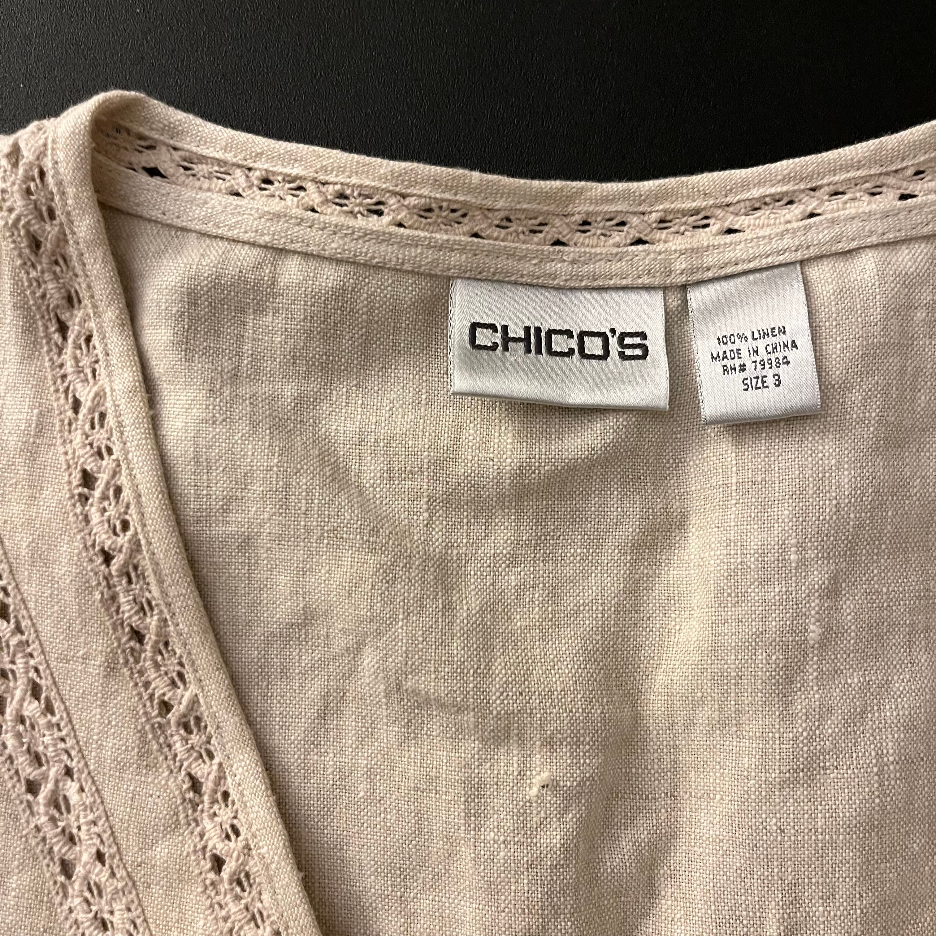 (XL) Chicos 100% linen cream v neck peasant top