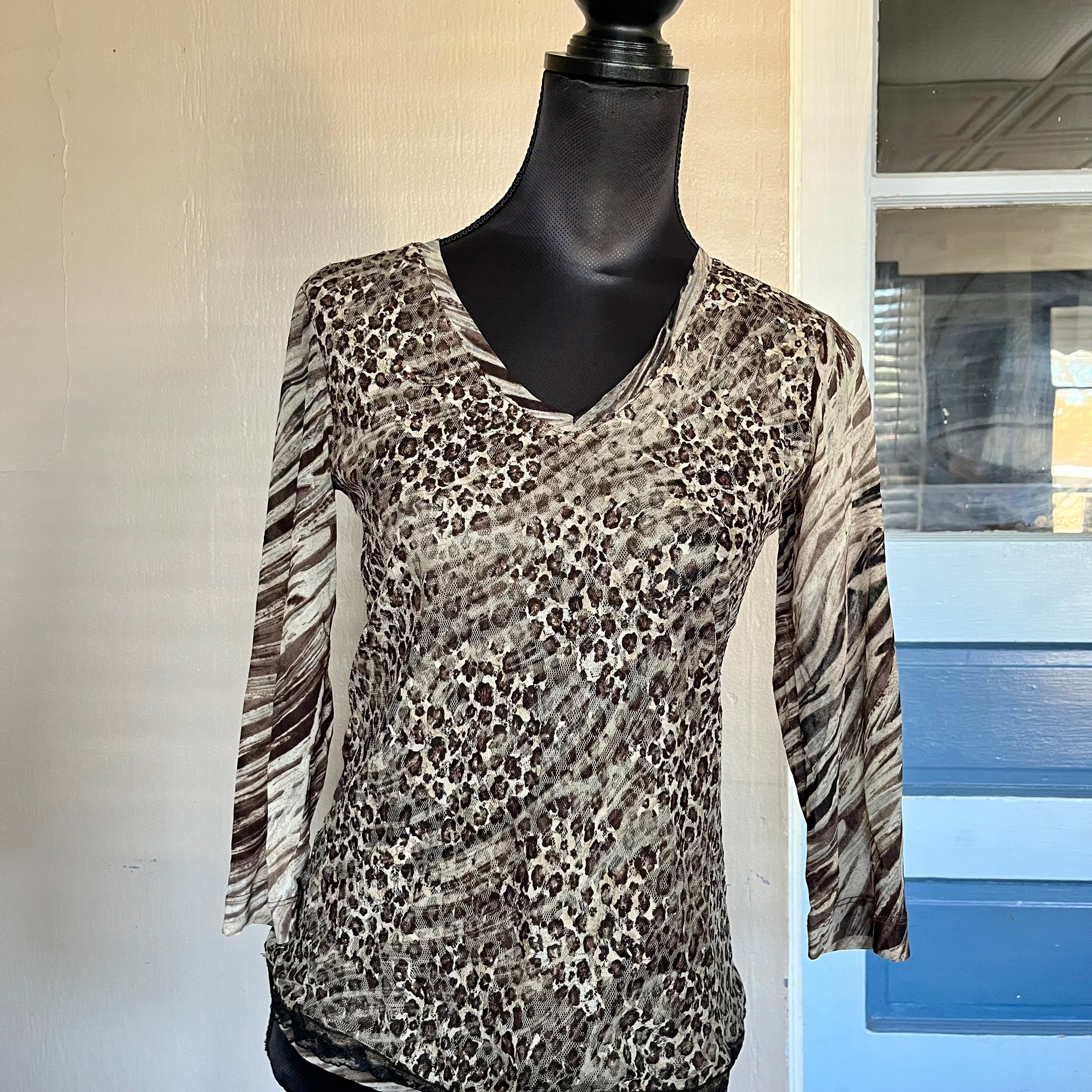 (S) Chico's y2k animal print mesh top
