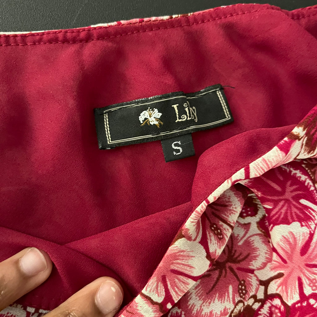 (S) Y2k pink fairy floral hibiscus midi skirt