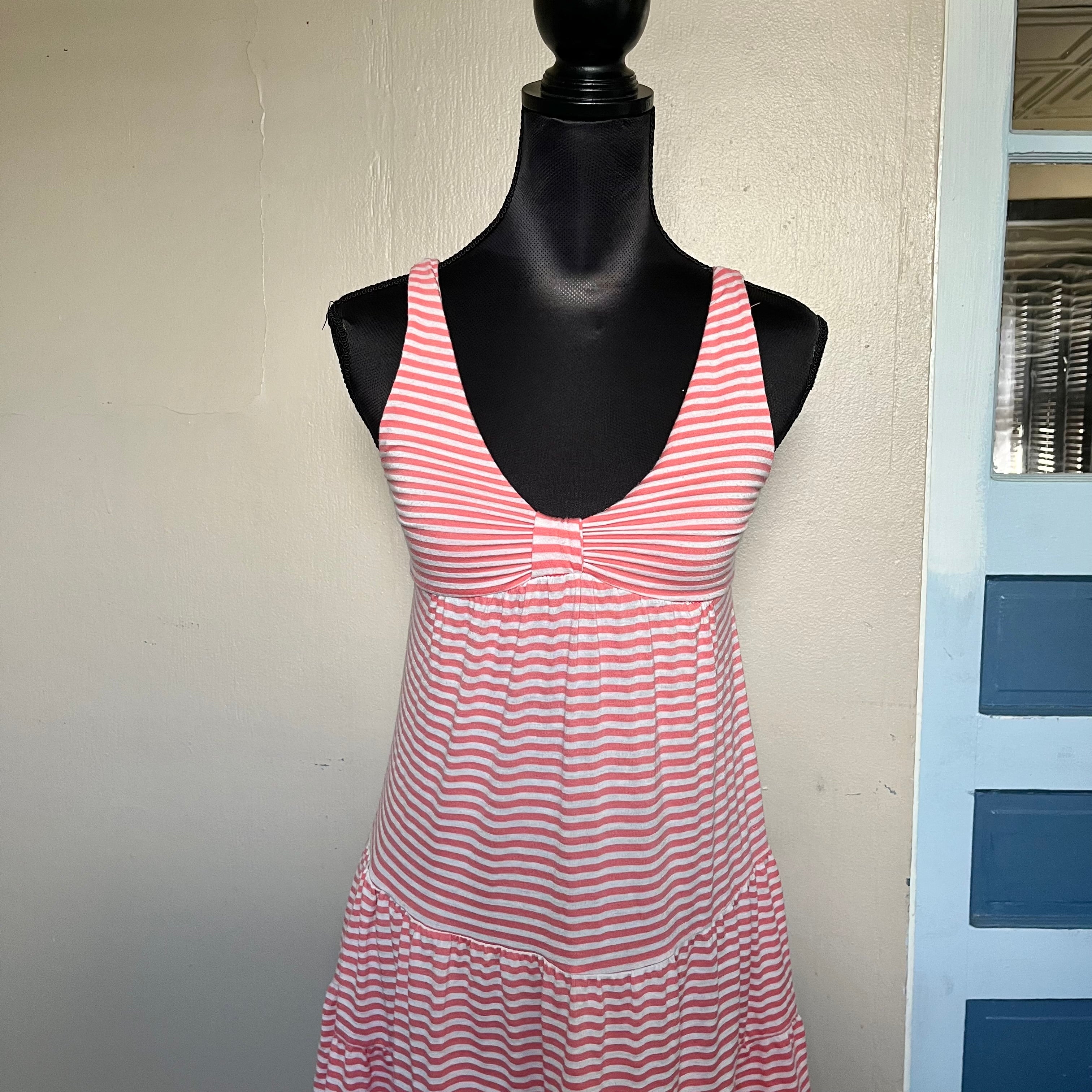 (S) 2000s Forever 21 orange and white striped summer dress