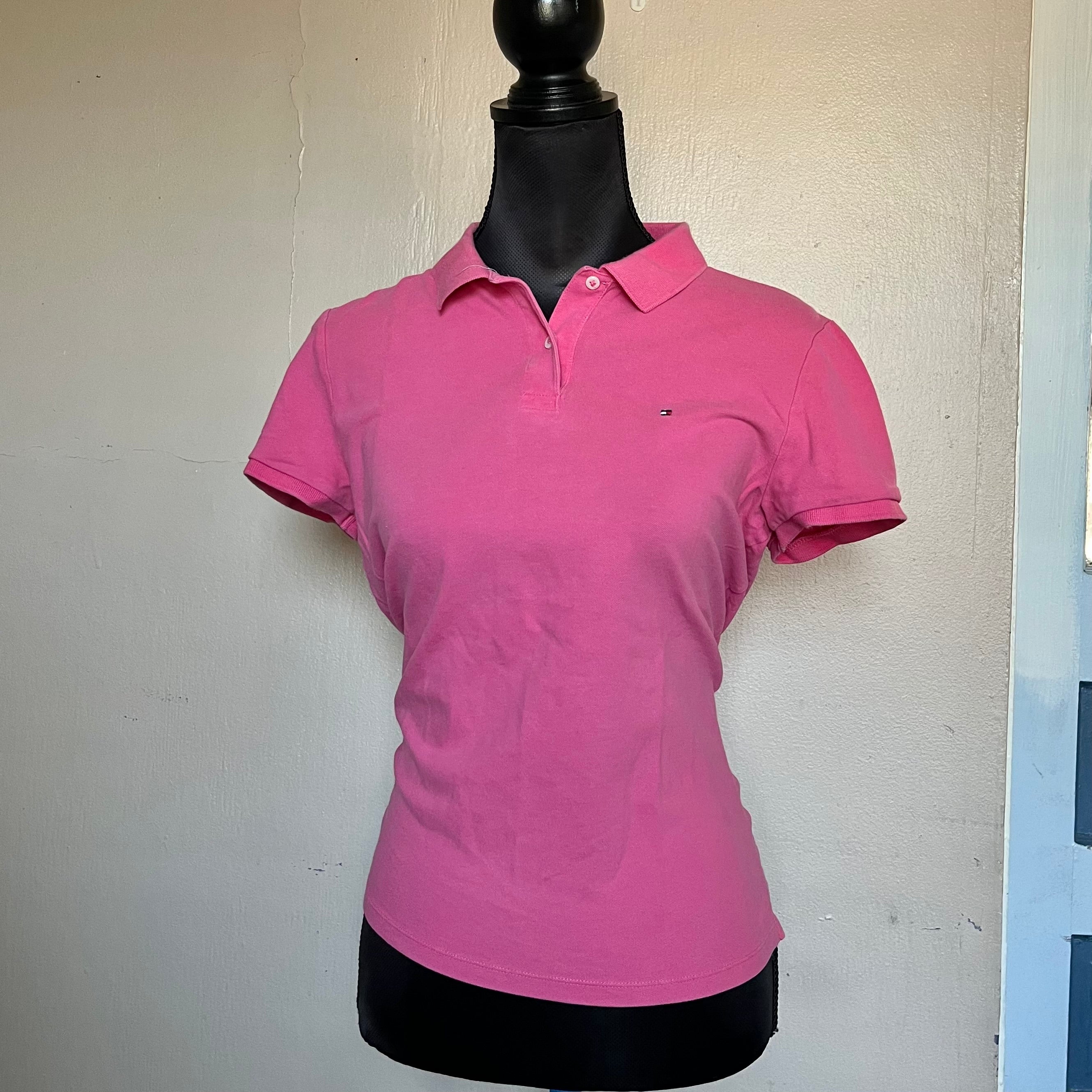 (M) 2000s baby pink Tommy Hilfiger fitted polo shit